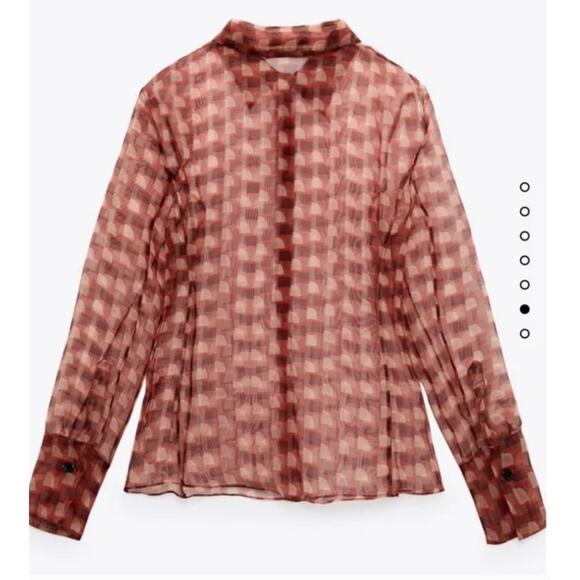 NEW Zara 70s psychedelic print sheer blouse top shirt tee Large New With Tags - Picture 3 of 6